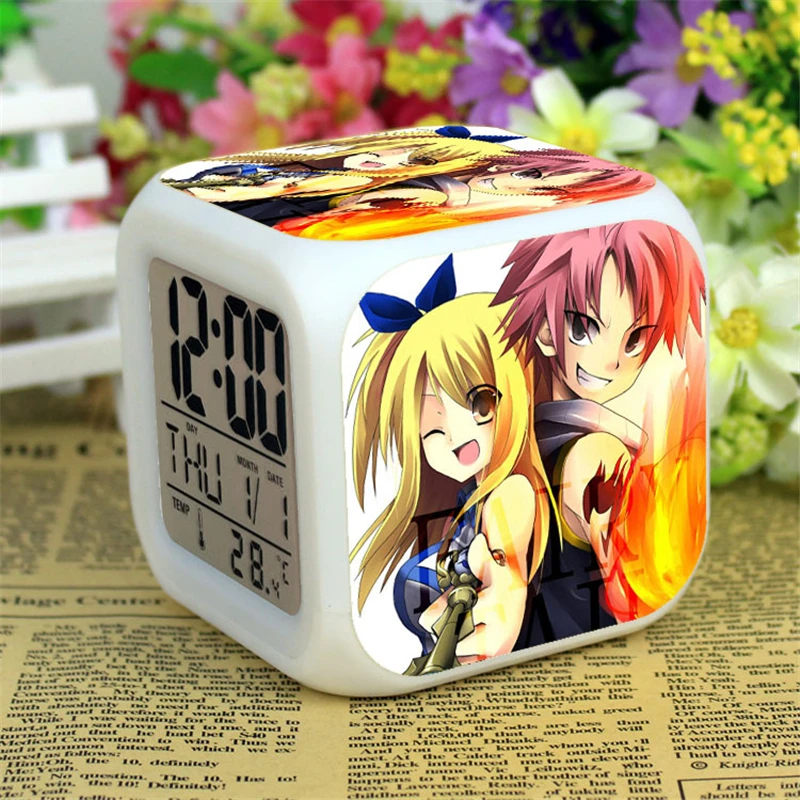 Аниме Сказочный хвост Led Natsu серый фигурку будильник светящийся Despertador цифровой