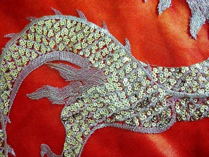 50*120cm large golden dragon paillette embroidery on mesh cloth applique raw material for classic or performing clothes making | Дом и сад