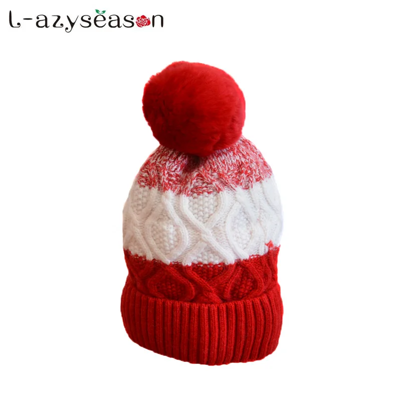 Новая зимняя женская шапка теплая вязаная skullies Лыжная с помпонами из кроличьего