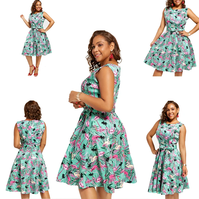 Joineles размера плюс 4XL женское ретро платье 50s 60s Винтаж рокабилли Свинг Feminino Vestidos Фламинго цветочный принт вечерние платья
