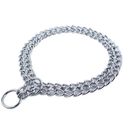 Double chain Высококачественный крепкий ошейник для собак из нержавеющей стали, ошейник для собак, регулируемый ошейник для дрессировки домашних животных - Цвет: Double chain