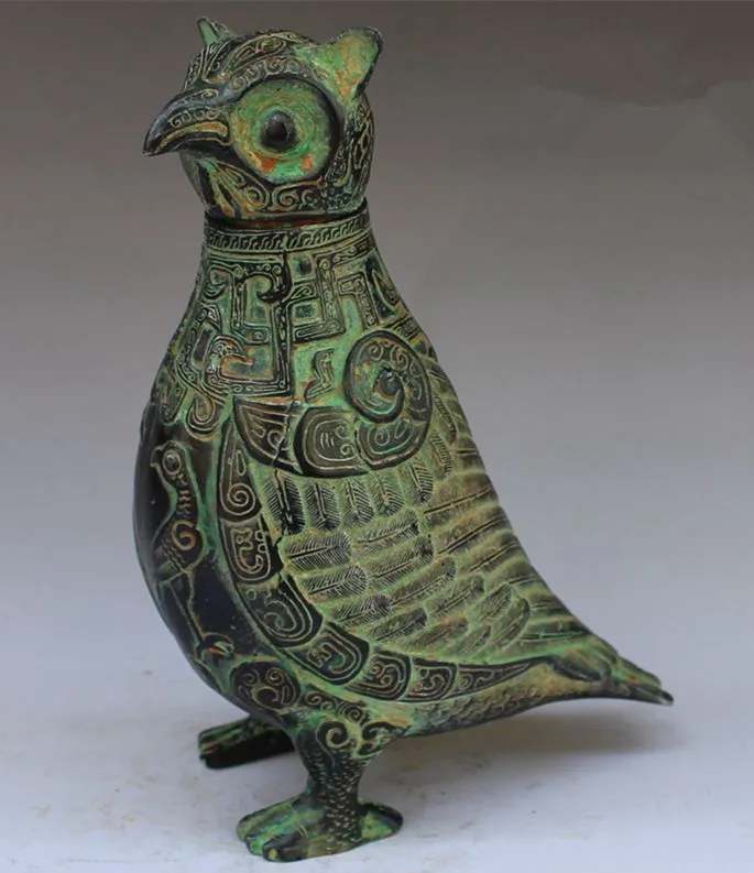 

Китайская Коллекционная декорированная старая изделие из бронзы ручной работы резная статуя совы