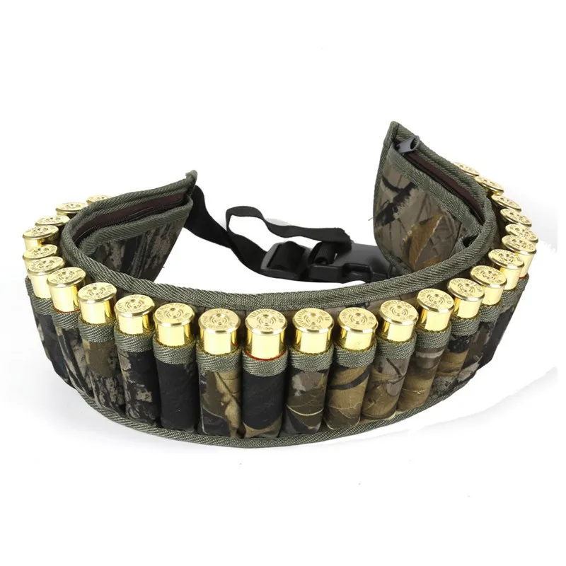 

Military 28 Round Tactical Shotgun Shell Buckle Belt Holder Waist 12GA Ammo Pouch Camo Bullet Strap with Inner Zipper Pocket