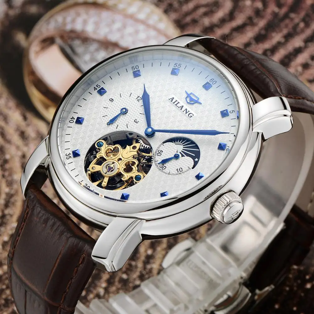 Мужские автоматические часы AILANG Tourbillon деловые наручные из натуральной кожи с