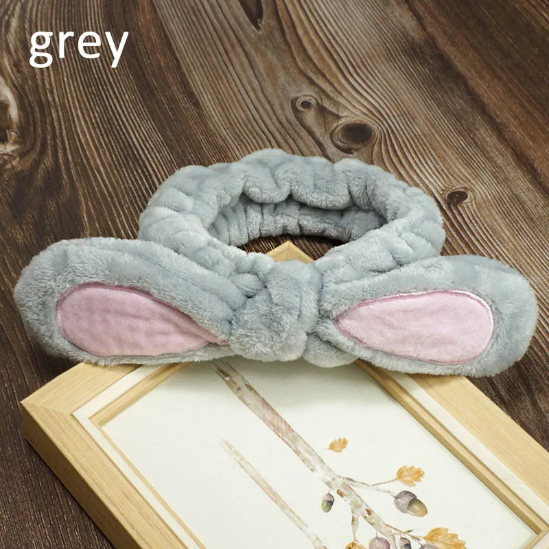 grey Девушки макияж резинки для волос мягкий милый ободок с заячьими ушами Женские аксессуары для волос повязка на голову эластичная бархатная повязка для волос - Цвет: grey