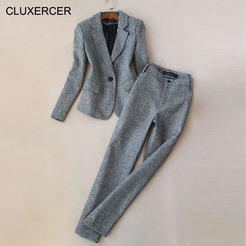 Высококачественный Женский костюм новинка 2018 из блейзера однотонные офисные