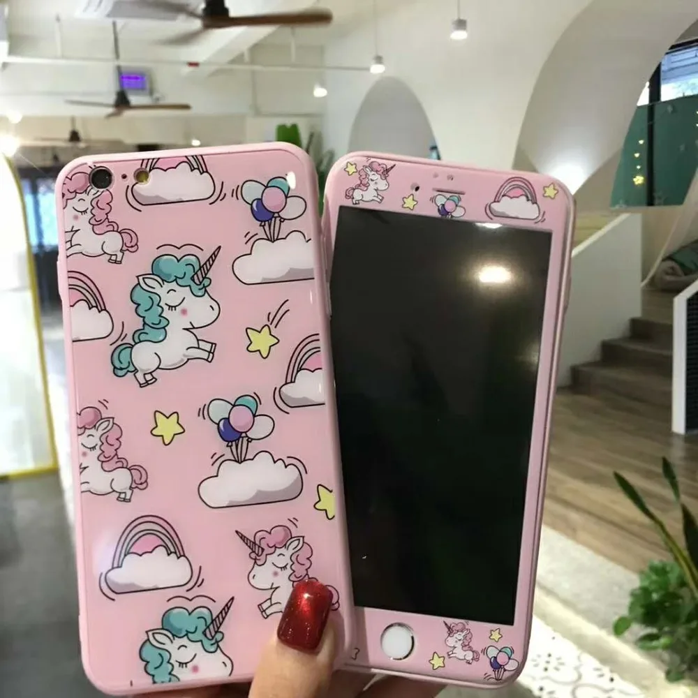 Чехол HOKEJ с единорогом для iPhone 6 7 8 Plus + закаленное переднее покрытие X XS Max |