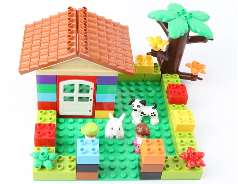 Большой размер DIY Duploe Happy House аксессуары строительные блоки фигурка животного двора кирпичи дублированные игрушки для детей
