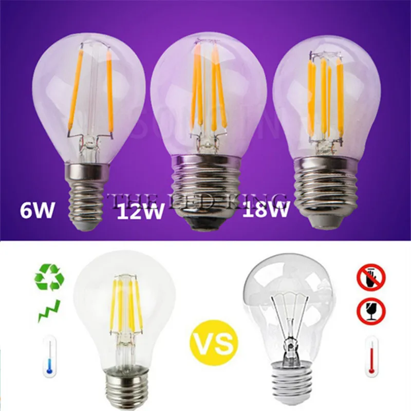 Супер яркий G45 A60 C35 C35L Светодиодный светильник накаливания AC85 265V 24 Вт 18 12 6 Эдисон