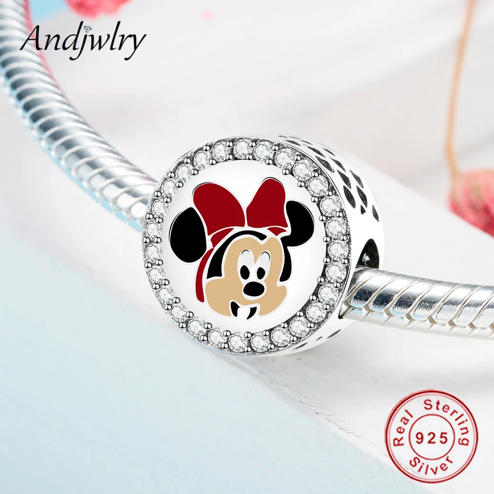 Fit Pandora шармы 925 пробы серебро браслет бусины Микки, Минни шармы мультфильм бусины для изготовления ювелирных изделий Berloque