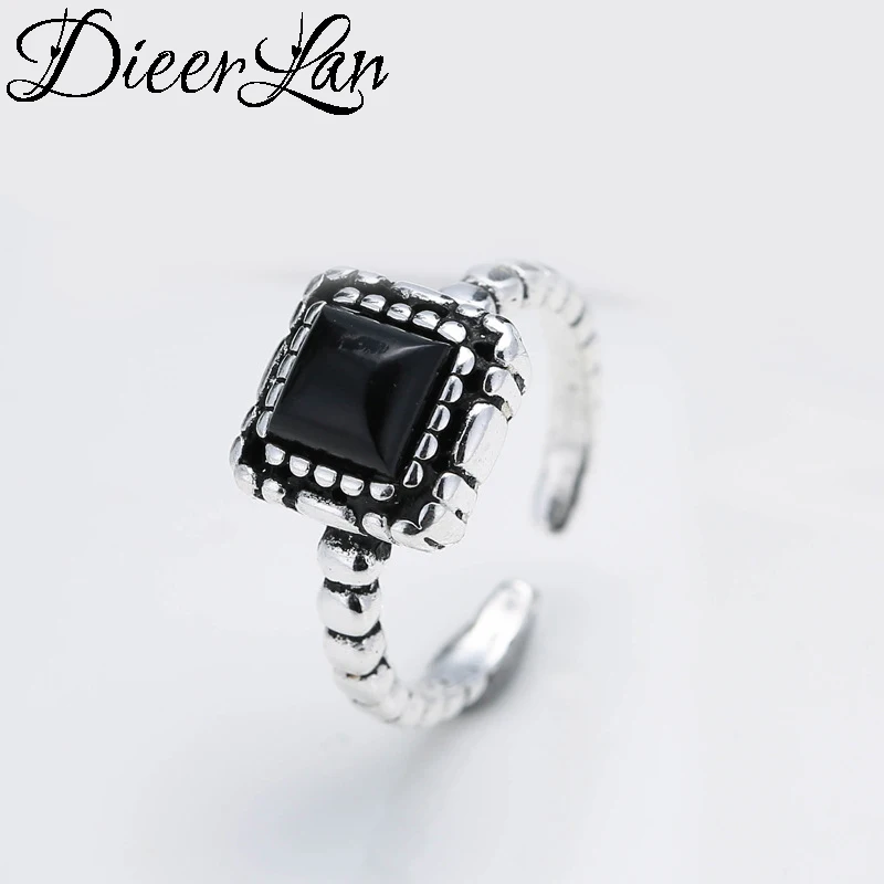 

New Arrivals Silver Color Black Square Rings for Women Adjustable Size Ring Fashion