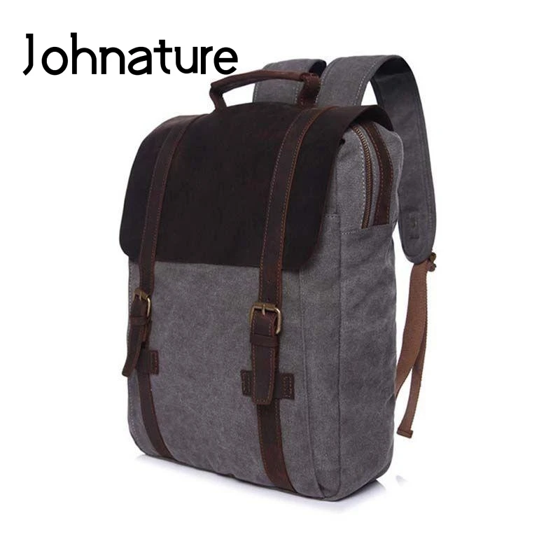 

Johnature 2021 New Canvas Vintage Men Computer Backpack Softback Zipper & Hasp Solid Bag Soft Handle Leisure Laptop Backpack