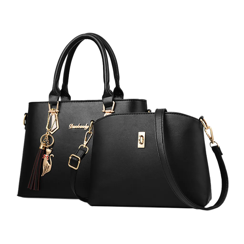 Black Aelicy женские 2 шт./компл. роскошный модный чехол из искусственной кожи сумки модные сумки из натуральной кожи Повседневное высокое качество простая цельная сумка Лидер продаж - Цвет: Black