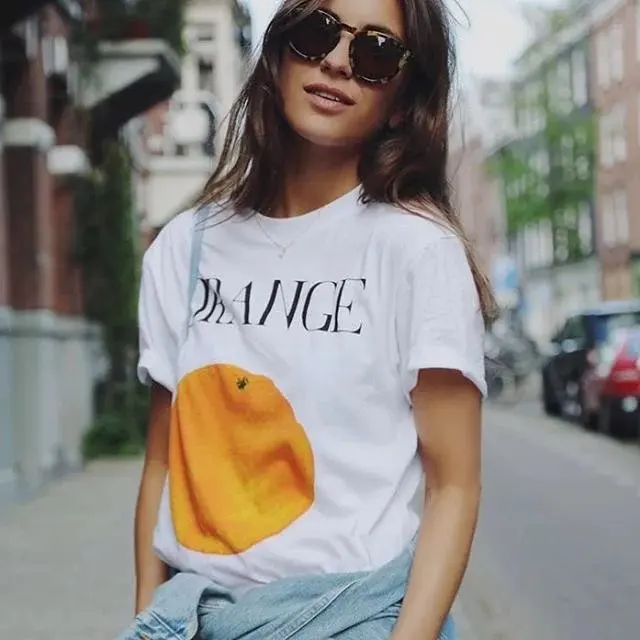 Весной 2017 новый Ручная роспись фрукты свежие время с коротким рукавом не то же