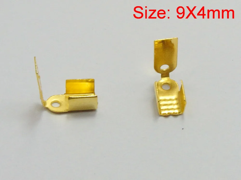

200 Golden Plated Crimp Beads End Caps With Tongue 9X4mm