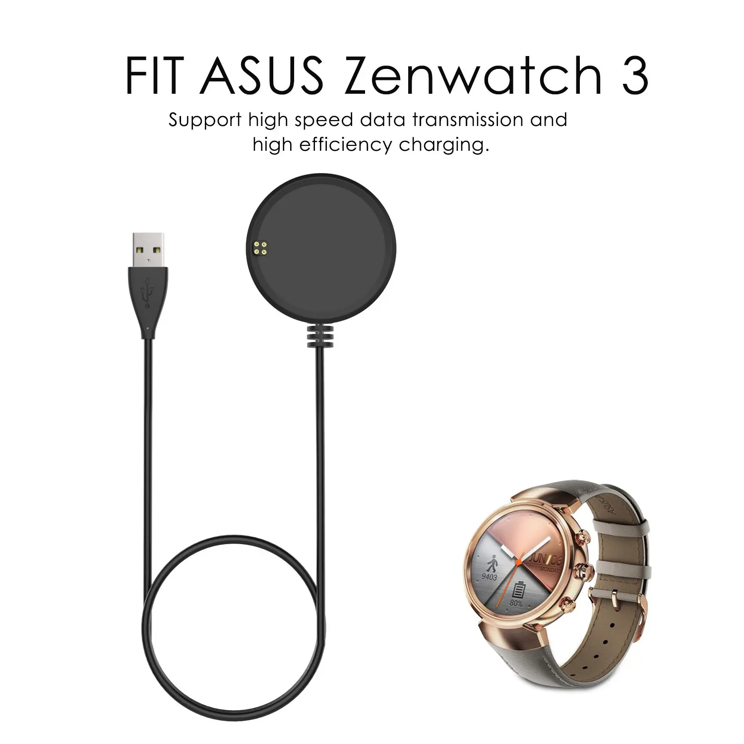 Фото Зарядное устройство ASUS Zenwatch 3, сменная Магнитная зарядная док-станция с USB-кабелем для смарт-часов ASUS Zenwatch 3 №1