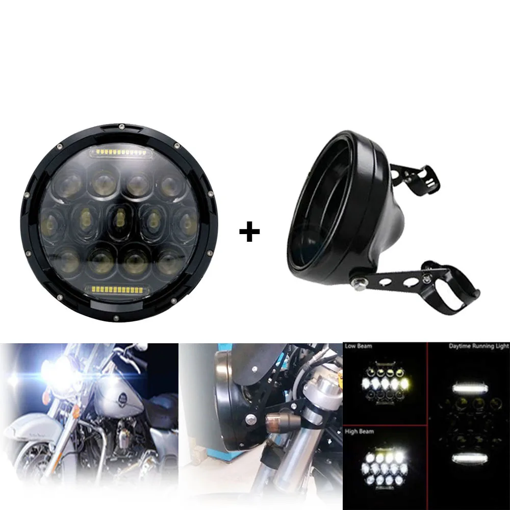 7 &quotдюймов для Harley Moto светодиодные фары Hi/Lo луч DRL Белый/янтарный T + дюймов корпус