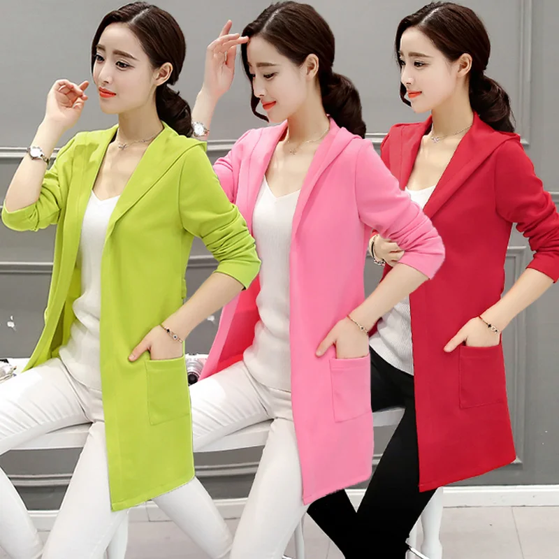 

New 2017 Spring and Autumn Cardigan Women's Long Style Fashion Coat Hooded Jacket Slim Thin Jacket Women's Windbreaker 128
