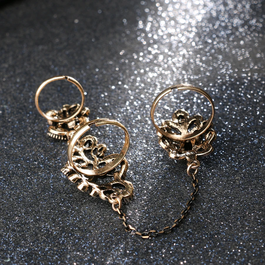 Кольцо женское винтажное регулируемое из черной смолы с цветочным узором кольца