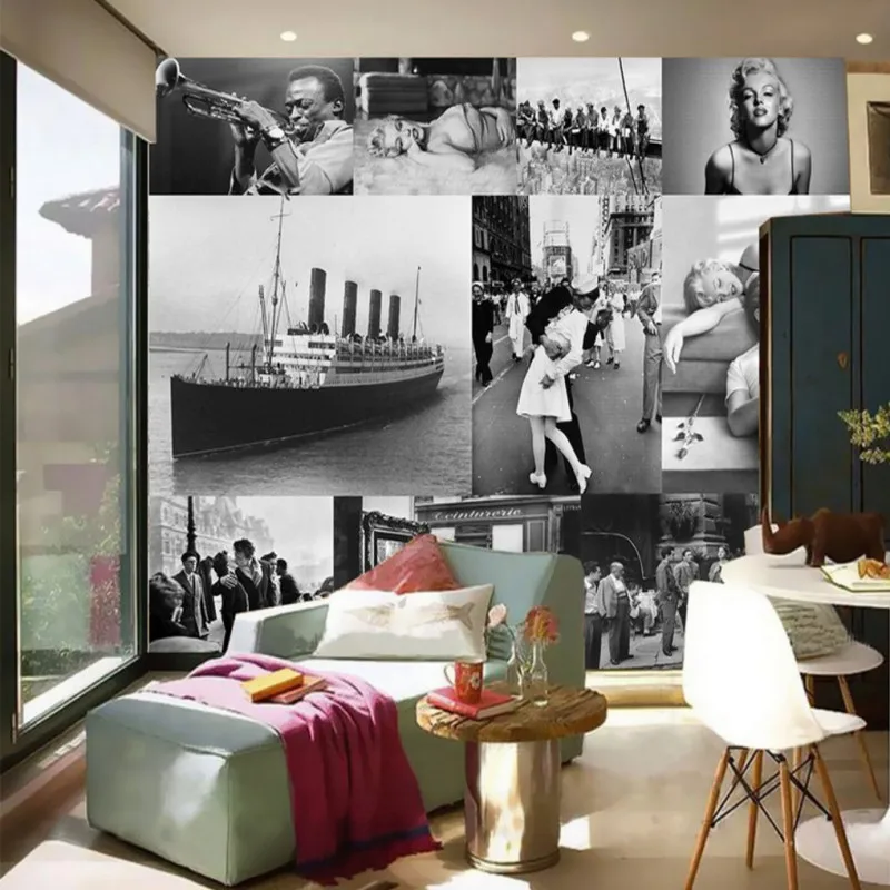 Пользовательские 3d обои Европейский Американский стиль ретро черный белый фото
