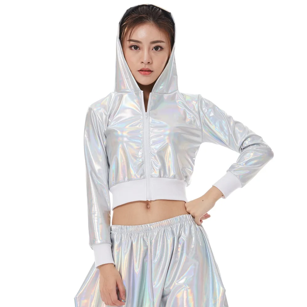 

New Fashion Women Spring Summer Fluorescence Short Jacket Ladies Jazz Ds Hip Hop Stage Performance Streetwear Dance Top
