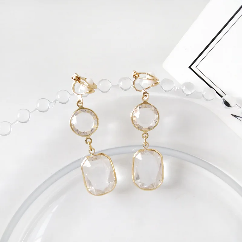 clip earring Геометрические белые прозрачные квадратные полимерные клипсы для ушей, серьги-клипсы неправильной формы, серьги без отверстия для пирсинга - Окраска металла: clip earring