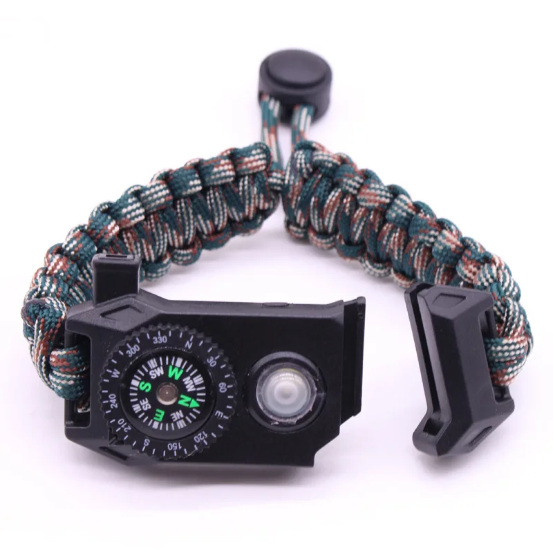 Blue Camo Открытый выживания браслет Survie SOS светодиодный ночник Плетеный Паракорд Кемпинг многофункциональный Компас браслет-свисток Набор инструментов - Цвет: Blue Camo