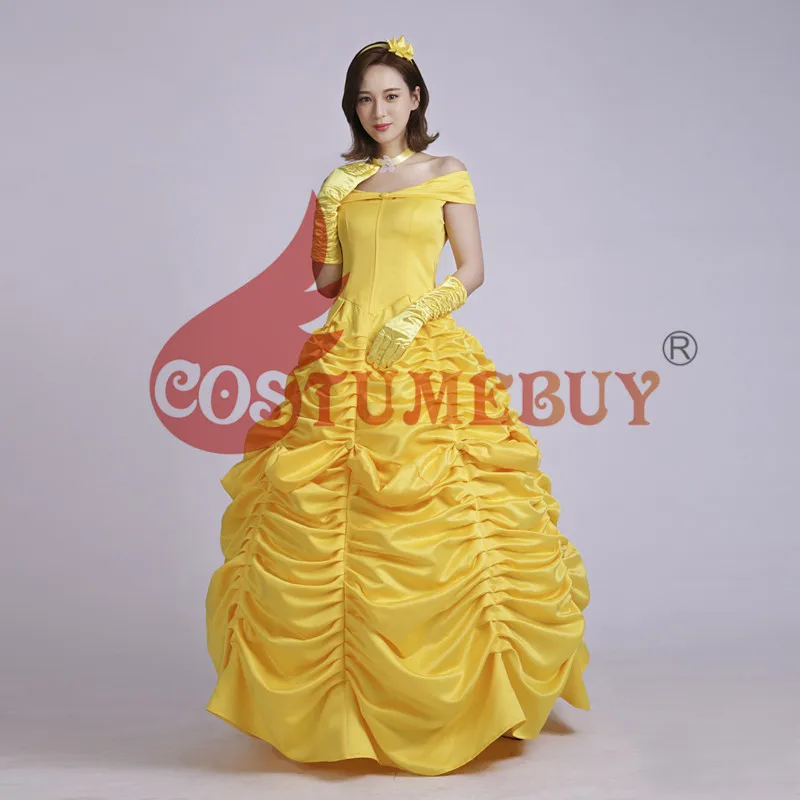 Costumebuy Красавица и Чудовище Необычные костюмы для косплея принцессы Belle Adult Для женщин платья Вечерние Хэллоуин костюм желтый