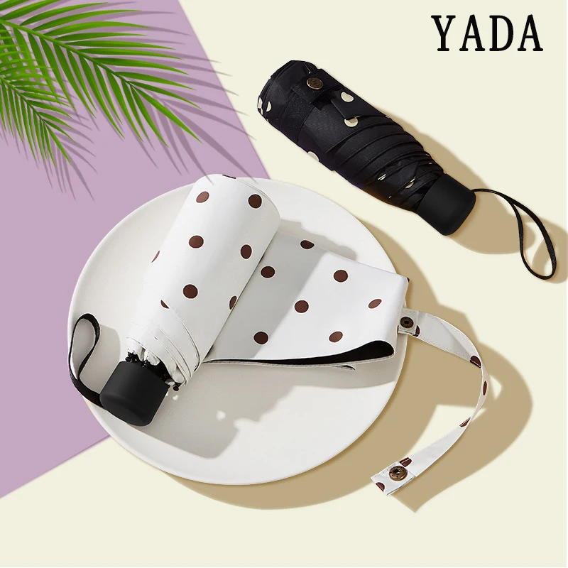 

YADA Ultralight Mini Five Folding Black Dot Umbrella Rain Women Uv Cute Charm Umbrella For Womens Windproof Dot Umbrella YS683