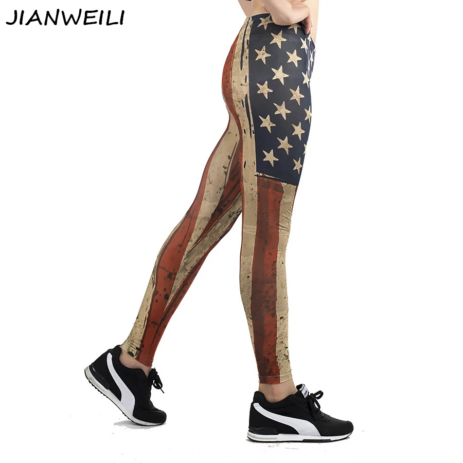 JIANWEILI New 3D fitness leggings women slim high waist woman pants trousers gothic leggins legging U.S flag printing |