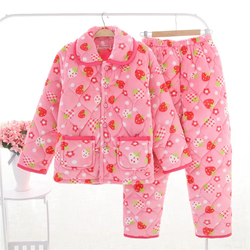 Пижамы зимняя Женская Стеганая Пижама фланель три слоя стеганая теплая среднего