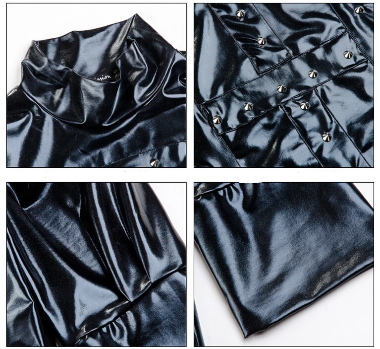 Новый стиль Модный черный кожаный мужской dj ds заклепки три четверти рукав костюм