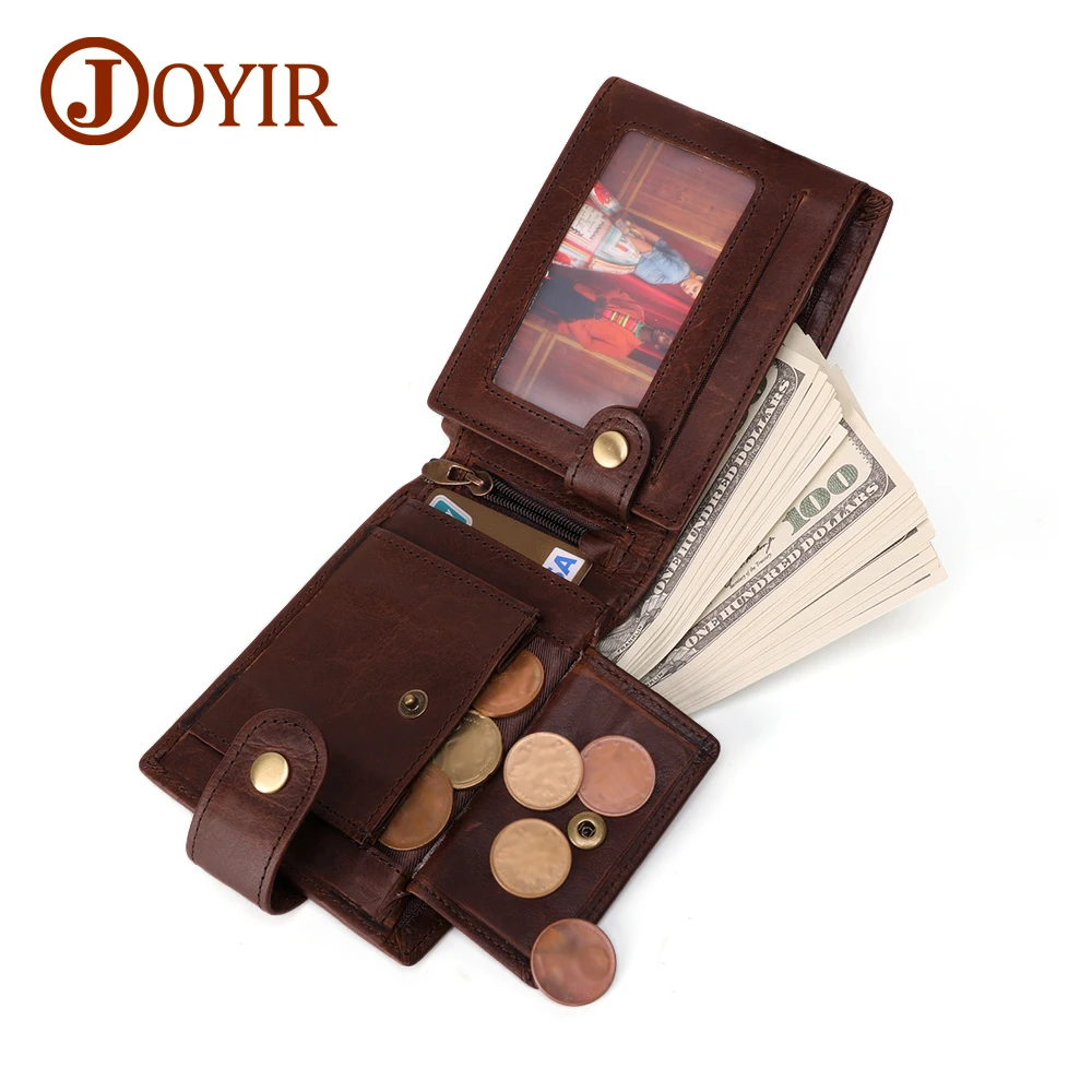 JOYIR Crazy Horse, кожаный мужской кошелек, RFID, карман для монет, Ретро стиль, натуральная кожа, короткий кошелек для мужчин, для ID, держатель для кредитных карт