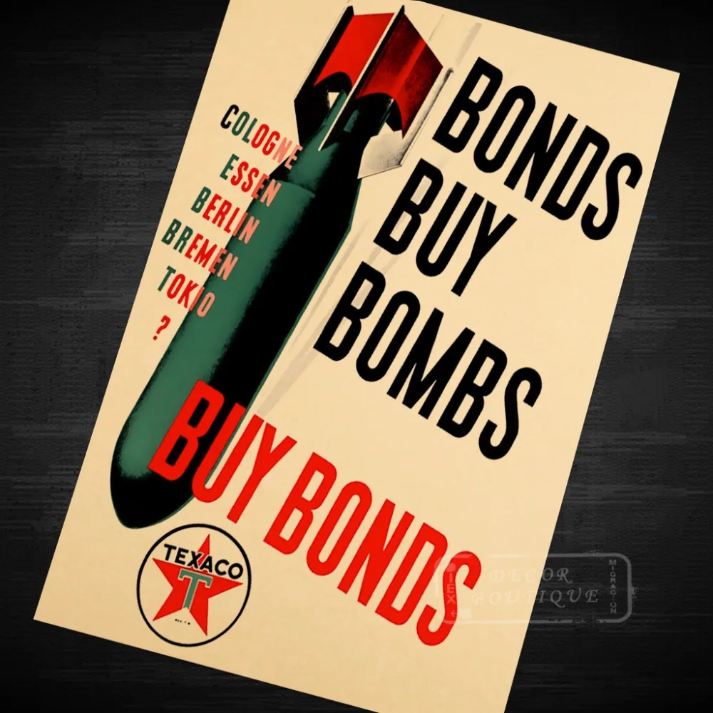 Bonds buy Bombs War US propagation WWII WW2 постер винтажный Ретро Холст Живопись DIY настенные