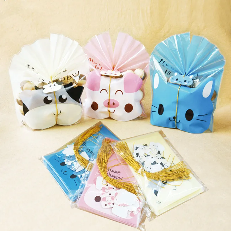 

300 X Lovely Animals Cat&Pig&Cattle Candy Cookie Bags For Wedding Birthday Party Gift Packaging