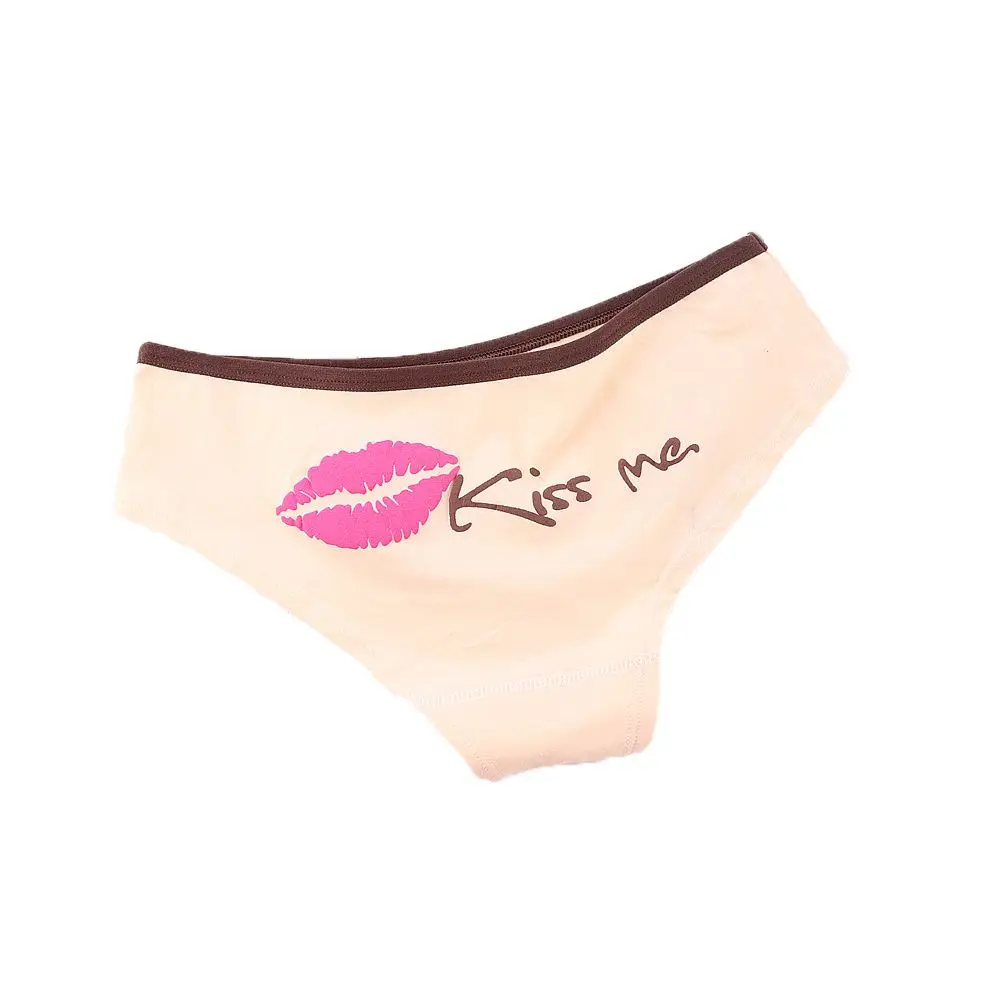 nude Сексуальное нижнее белье с принтом губ Kiss Me, трусики с низкой талией, женские хлопковые трусы с надписью, трусики, нижнее белье - Цвет: nude