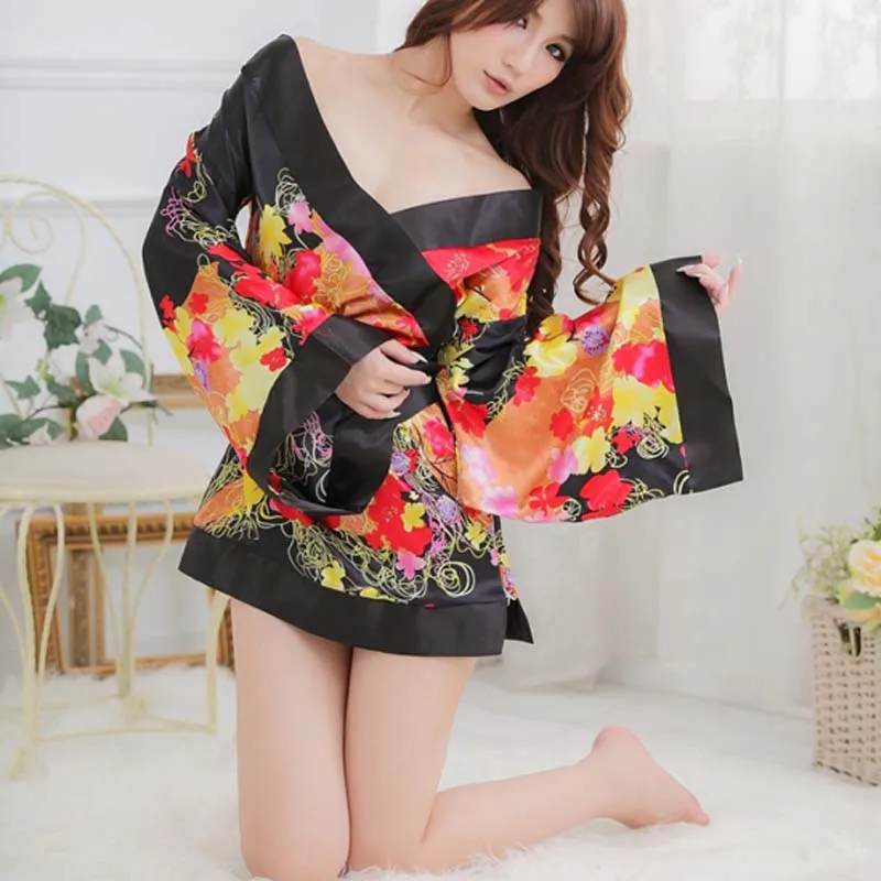 Women Satin Sexy Kimono Lingerie Intimate Cosplay Sleepwear Robe Floral Pattern Erotic Nightgown Underwear Bath Night Dress |