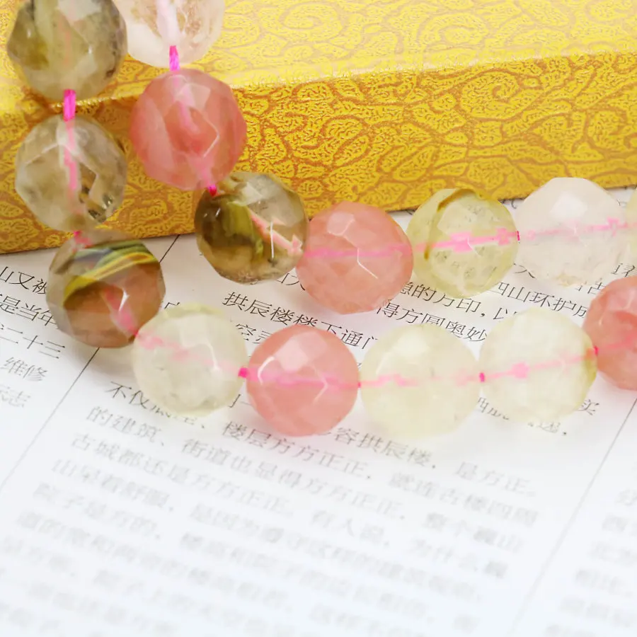 Бусины круглые 8 мм розовый и черный арбуз турмалин аксессуары ограненные |