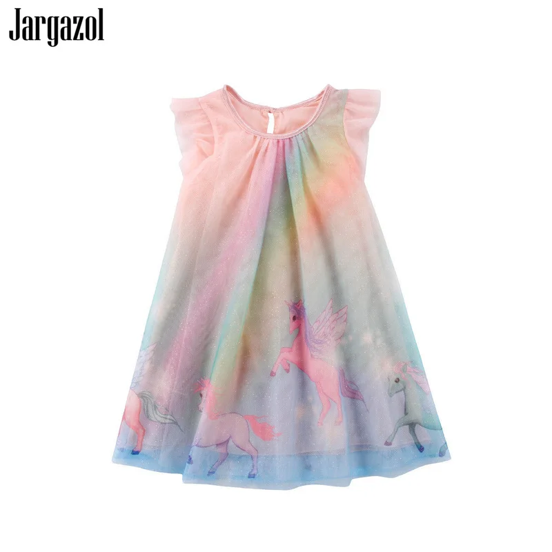 

Kids Dresses for Girls Cartoon Unicorn Printed Lace Short Sleeve Girls Dress Elegant Vestidos Toddler Costume Princess Dress