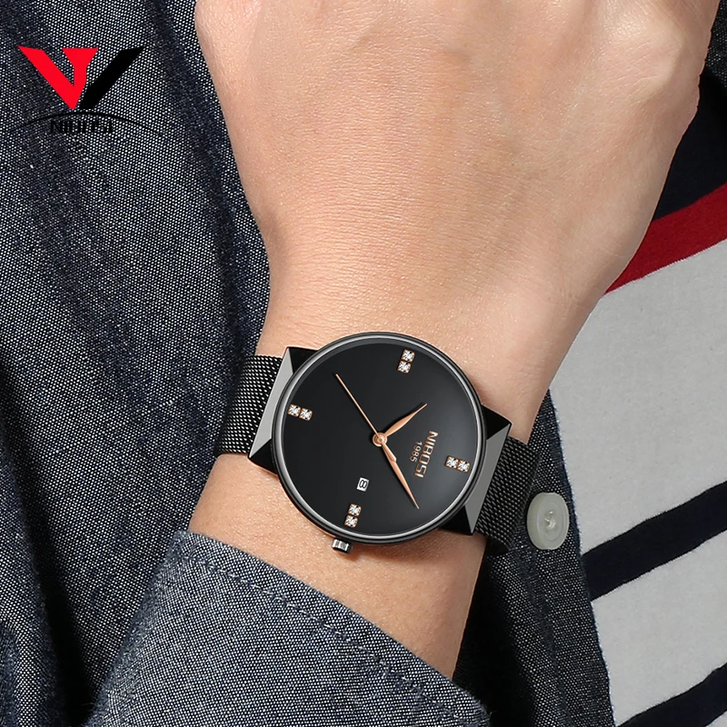 Черные модные роскошные часы унисекс и женские брендовые простые Стильные