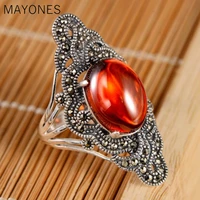 mayones vintage 925 sterling silver red garnet rings for women retro big oval punk style handmade bijoux indian jewelry