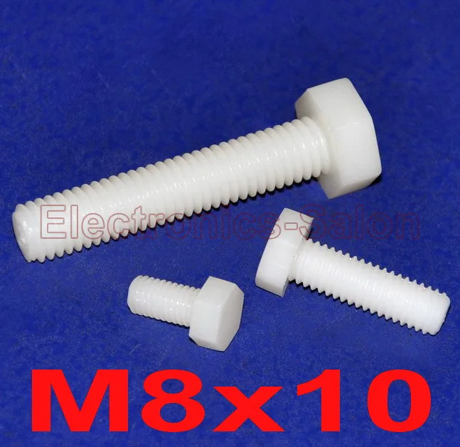 (100 шт./лот) метрический M8 x 10 мм нейлоновый шестигранный болт винт.|nylon hex bolt|hex boltm8