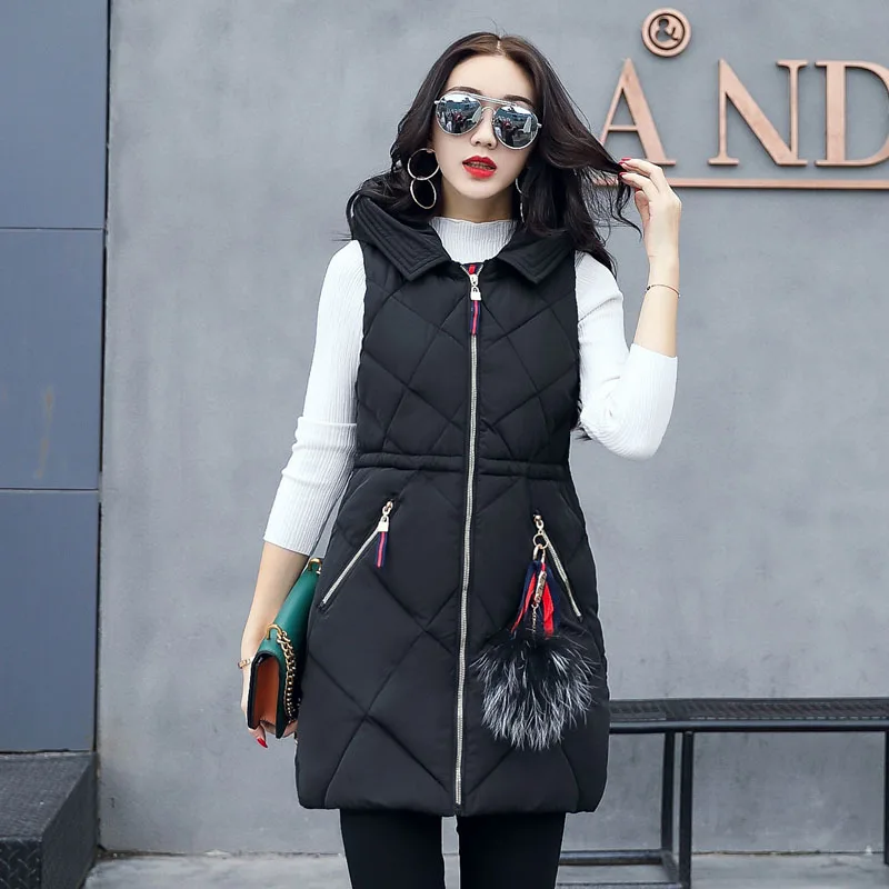QIMAGE женские зимние жилеты 2017 Новый тонкий длинный жилет хлопковая стеганая