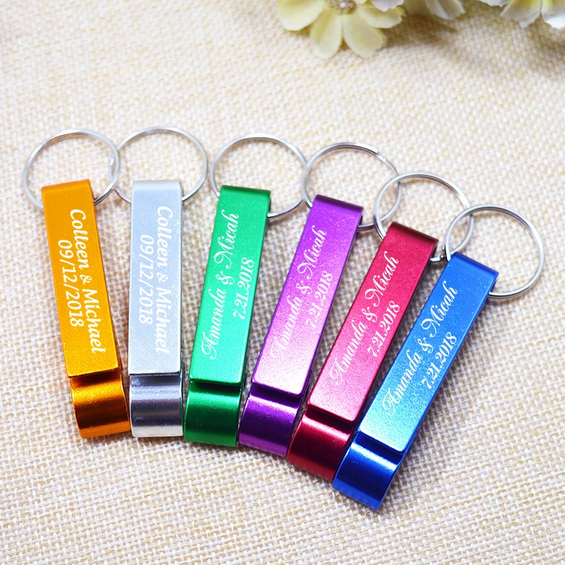 

150x Personalised Wedding Favour Metal Key Ring Bottle Openers Custom Engraved Bride & Groom Wedding Day Souvenir Gift for Guest