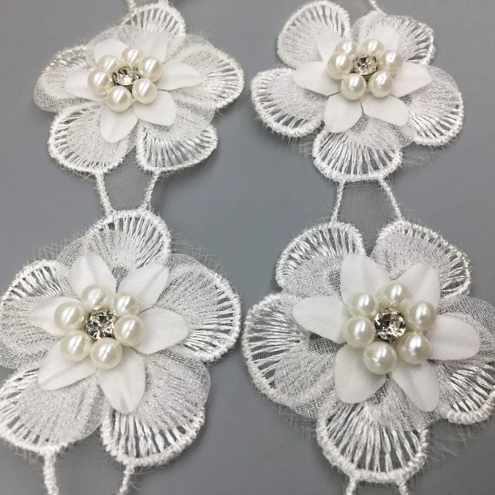 2 ярда Жемчужный Цветок 3-слойная 3D Алмазная французская кружевная ткань отделка