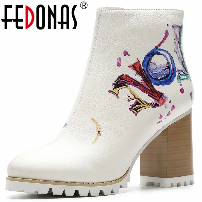 

FEDONAS Fashion New Women Prints Ankle Boots High Heels Zipper Night Club Party Shoes Woman Punk Autumn Winter Basic Boots Pumps