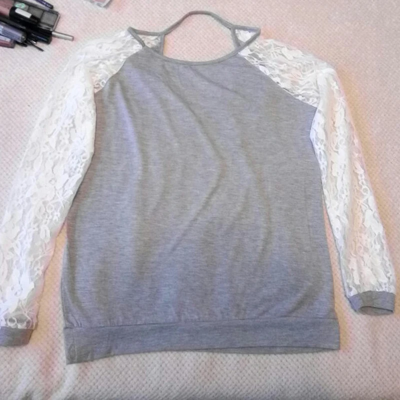 Female sweetshot Long Sleeve Sexy Lace Shirts Backless Embroidery Knitted Tops Pullover girl casual long sleeve for Women