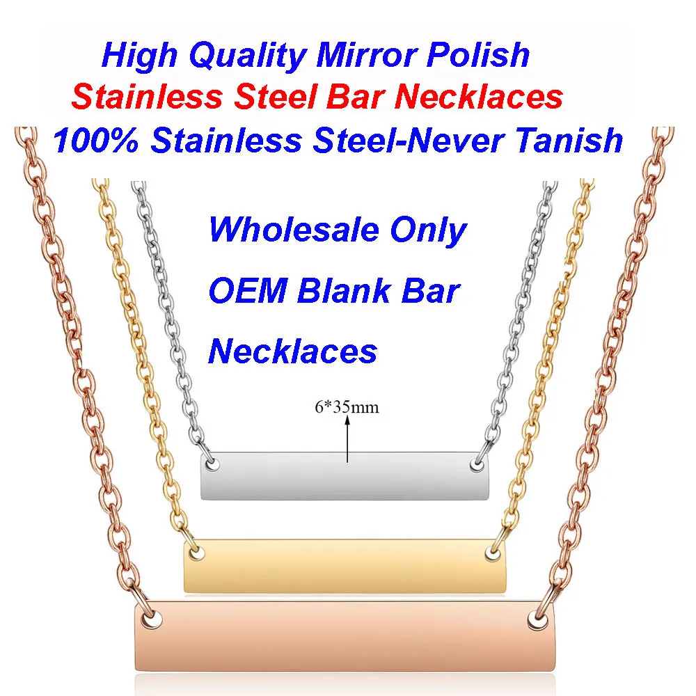 

5pcs/lot Stainless Steel Blank Bar Necklaces Wholesale Mirror Polished Vnistar Square Engravable Stamping Bar Necklaces