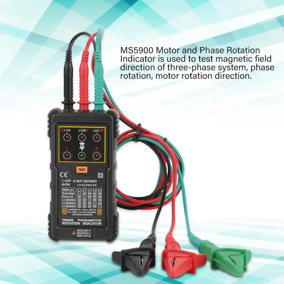 PEAKMETER мотор индикатор вращения MS5900 400 V напряжение переменного тока 2~ 400 Гц Портативный портативный трехфазный Двигатель индикатор вращения тестер