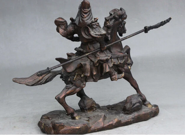 ymying 1011++++10&quot China Fengshui Bronze Guan Gong Yu Warrior God Hold Knife Ride Horse Statue | Дом и сад